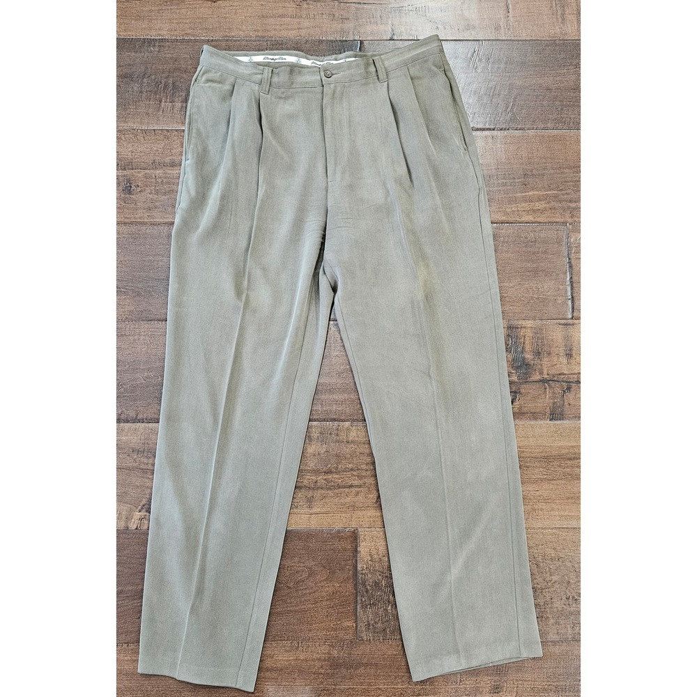 RESORT Montego Mon Mens Pleated Herringbone Dress Pants Olive Silk Khaki 38x34